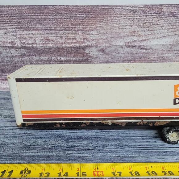 Vintage Nylint pressed steel Schoeps ice cream semi trailer white and orange - Picture 5 of 15